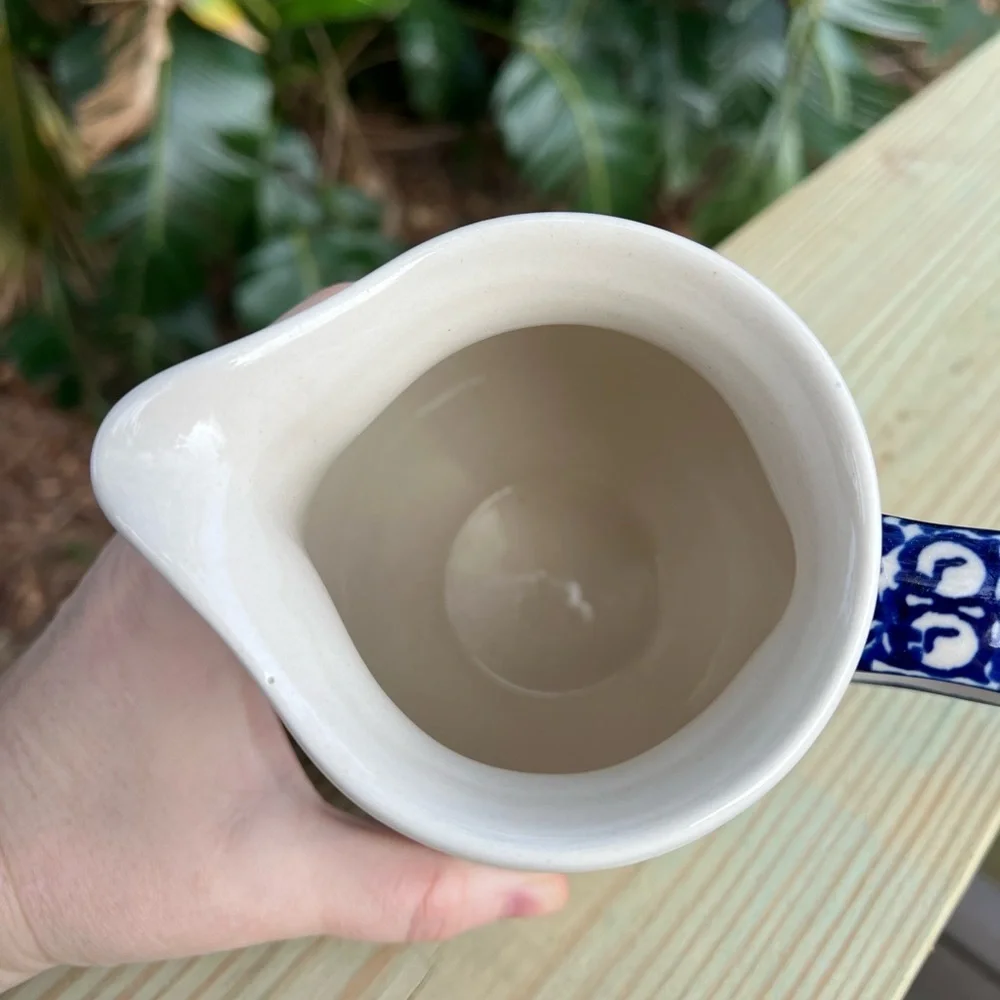 Handmade Polish Pottery Small Serving Pitcher - Bolesławiec, Blue Pattern, 5”